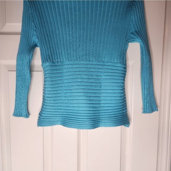 Dolce& Fabuloso L Blue SILK Blend Knit Wrap 3/4 Sleeve Women’s Top - Picture 6 of 7